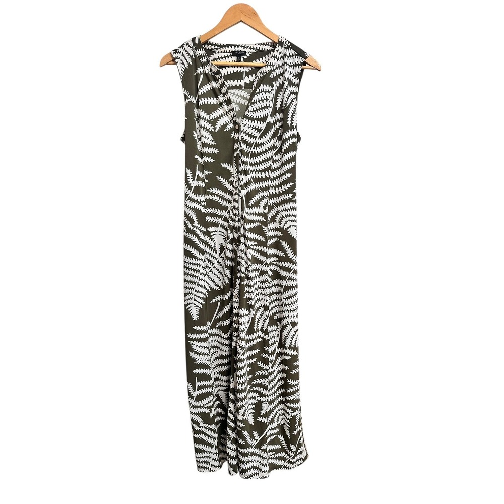 Talbots Botanical maxi shirtdress Sleeveless V Neck Olive Green Fern Large - Picture 2 of 7
